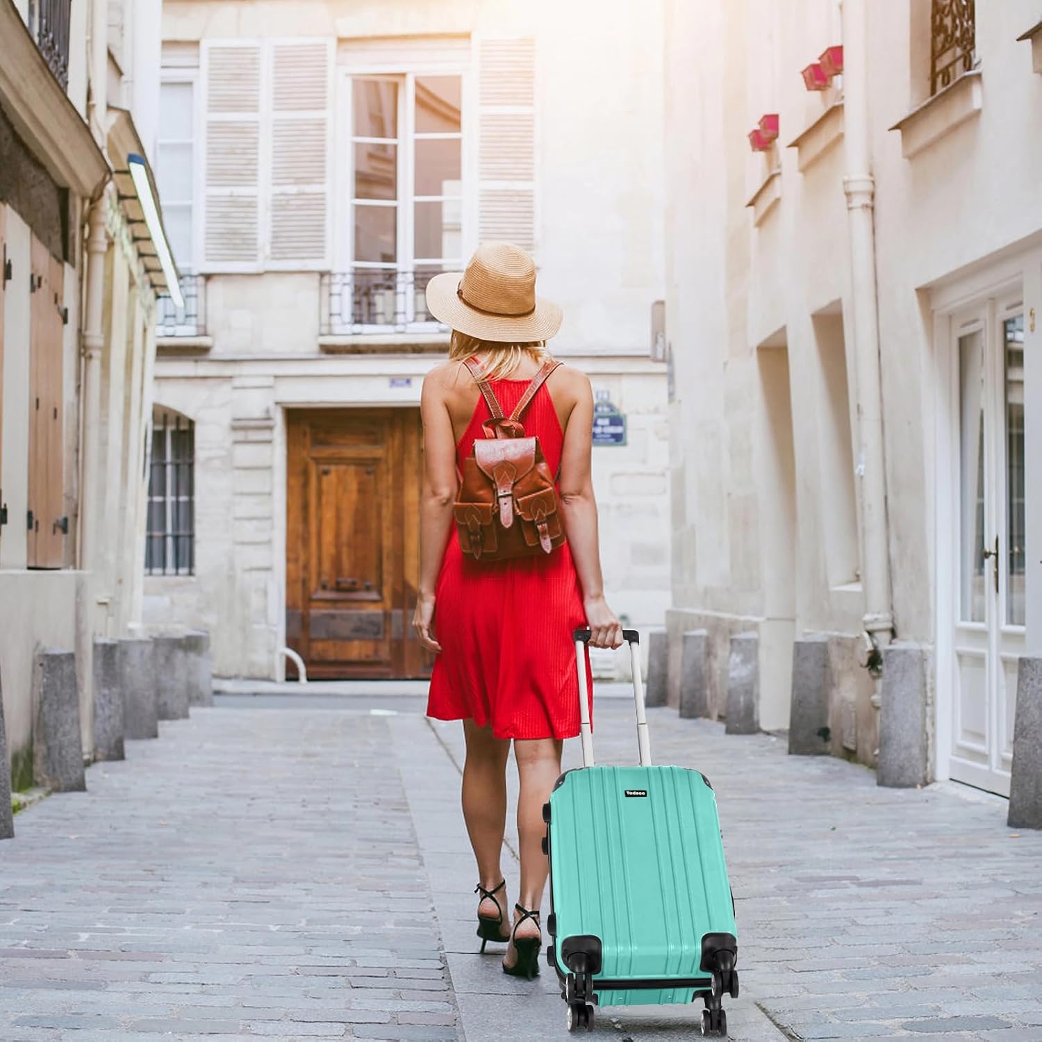 Valise de voyage rigide verte, prête à partir — 7