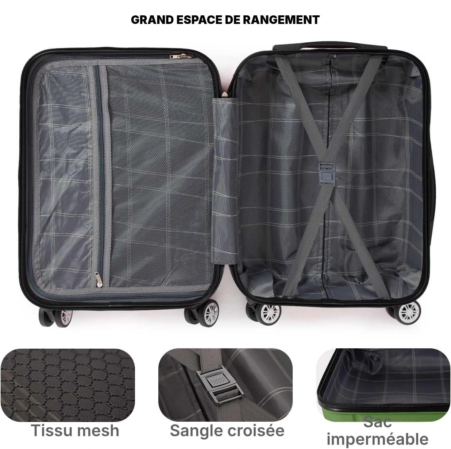 Valise 65 cm vert olive légère — 2