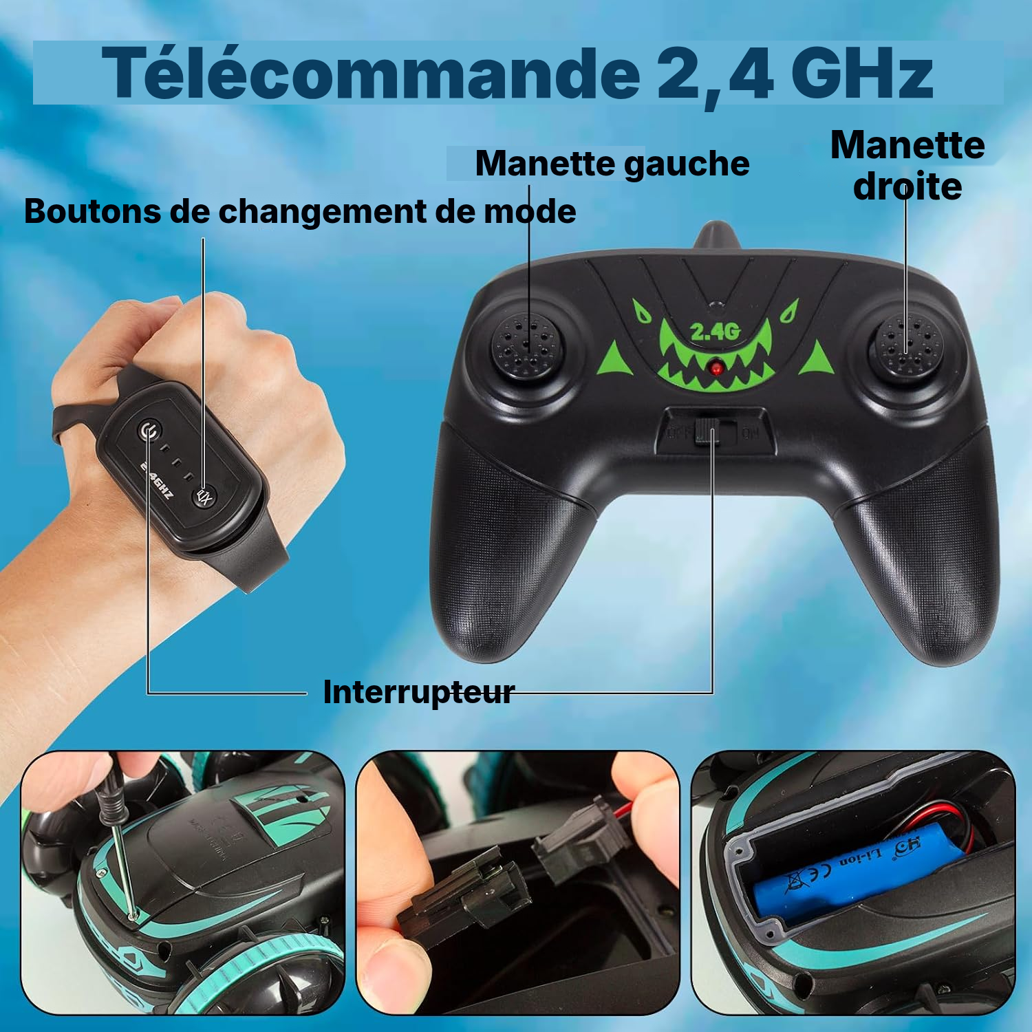 Voiture télécommandée bleue — amphibie et agile — 4