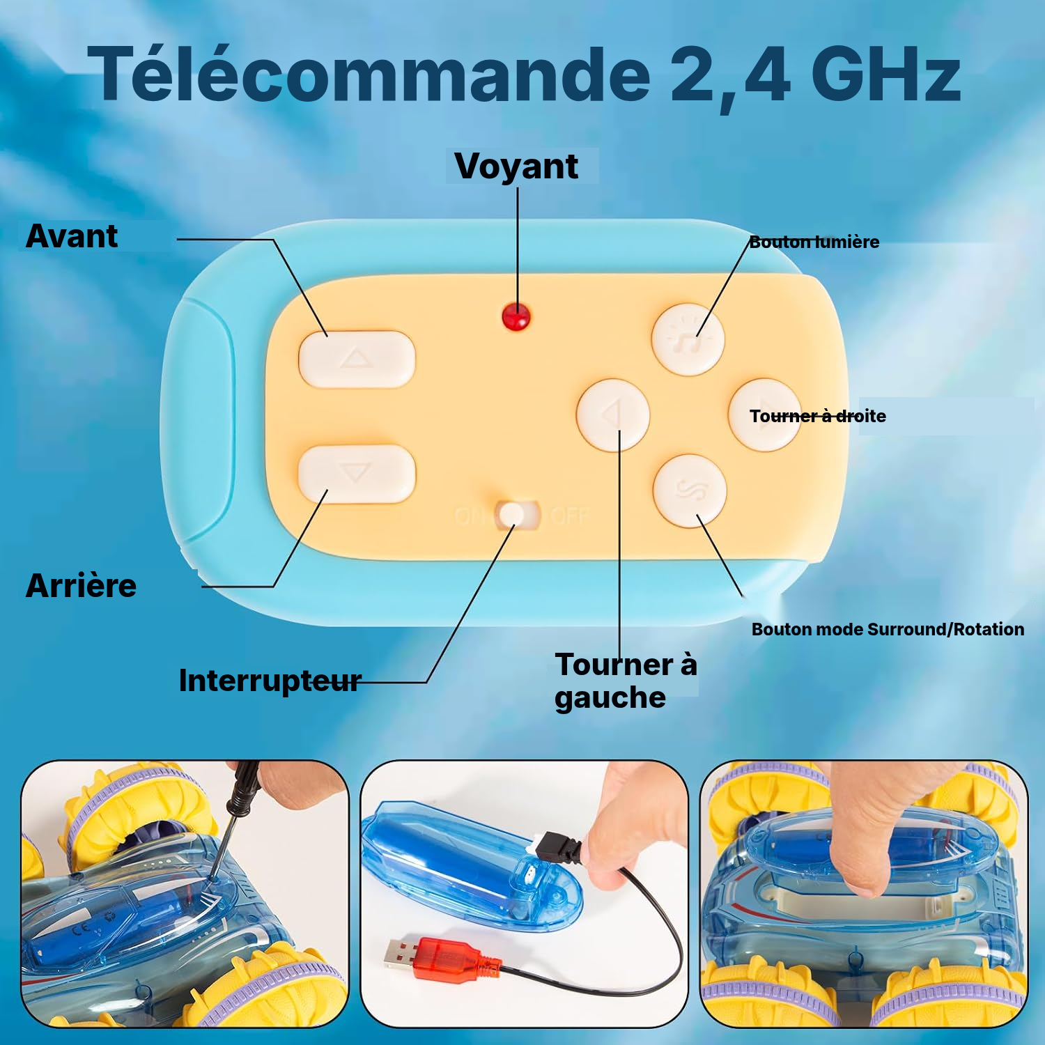 Voiture télécommandée 4WD bleue compacte — 4