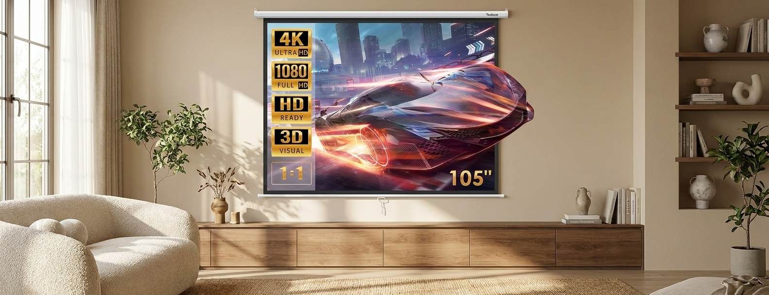 Écran pour vidéoprojecteur enroulable – image cadrée