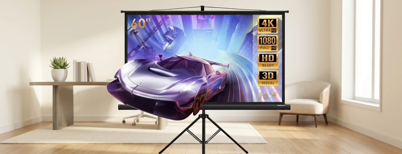 Écran pour vidéo projecteur mobile 75 cm, pied 154 cm