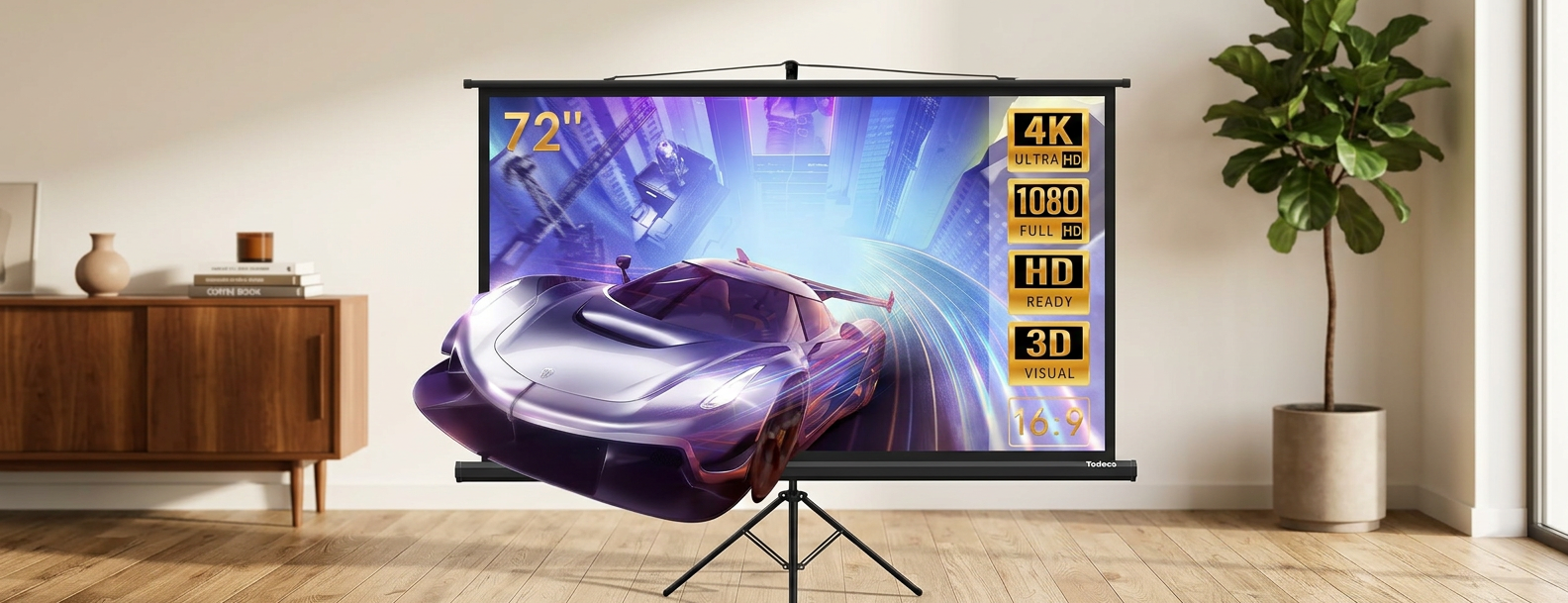 Écran pour vidéoprojecteur – 90 cm sur pied, taille 181