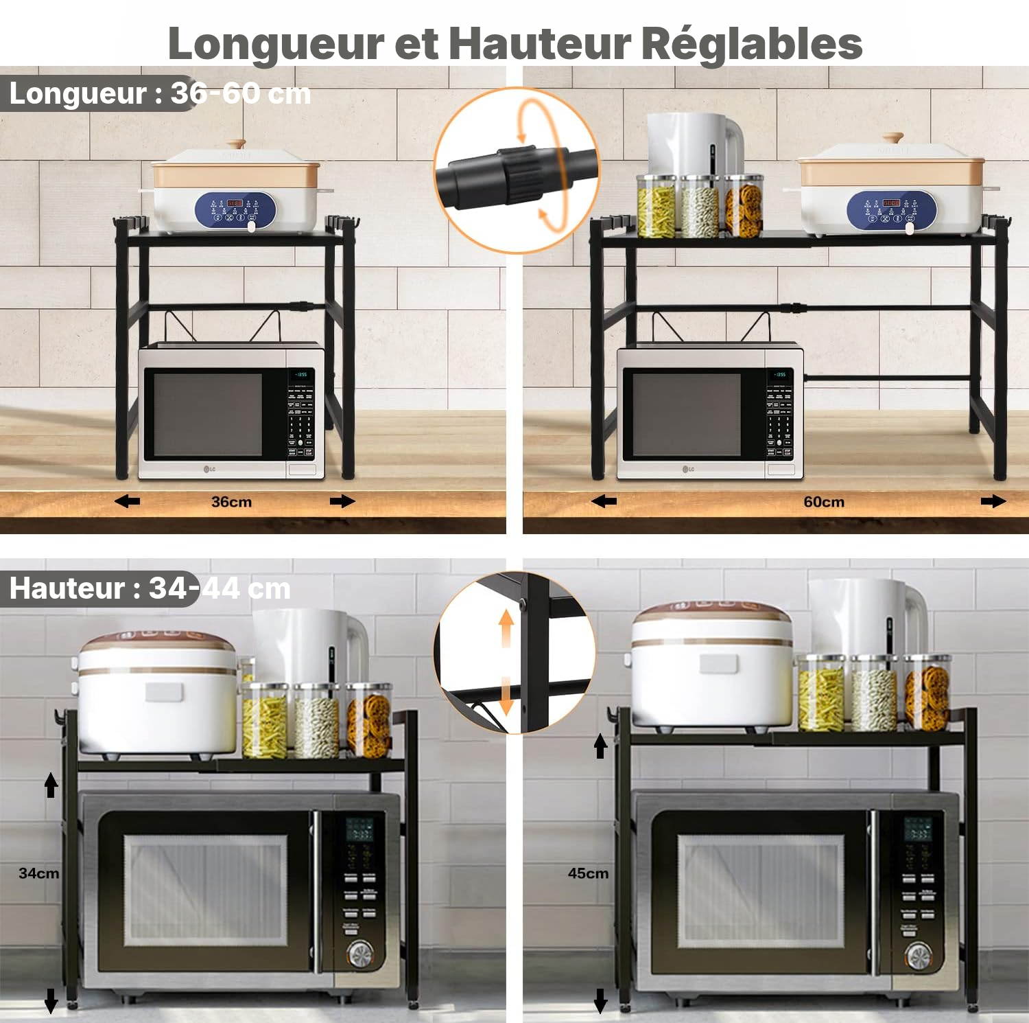 Meuble haut cuisine micro-ondes Noir extensible — 2
