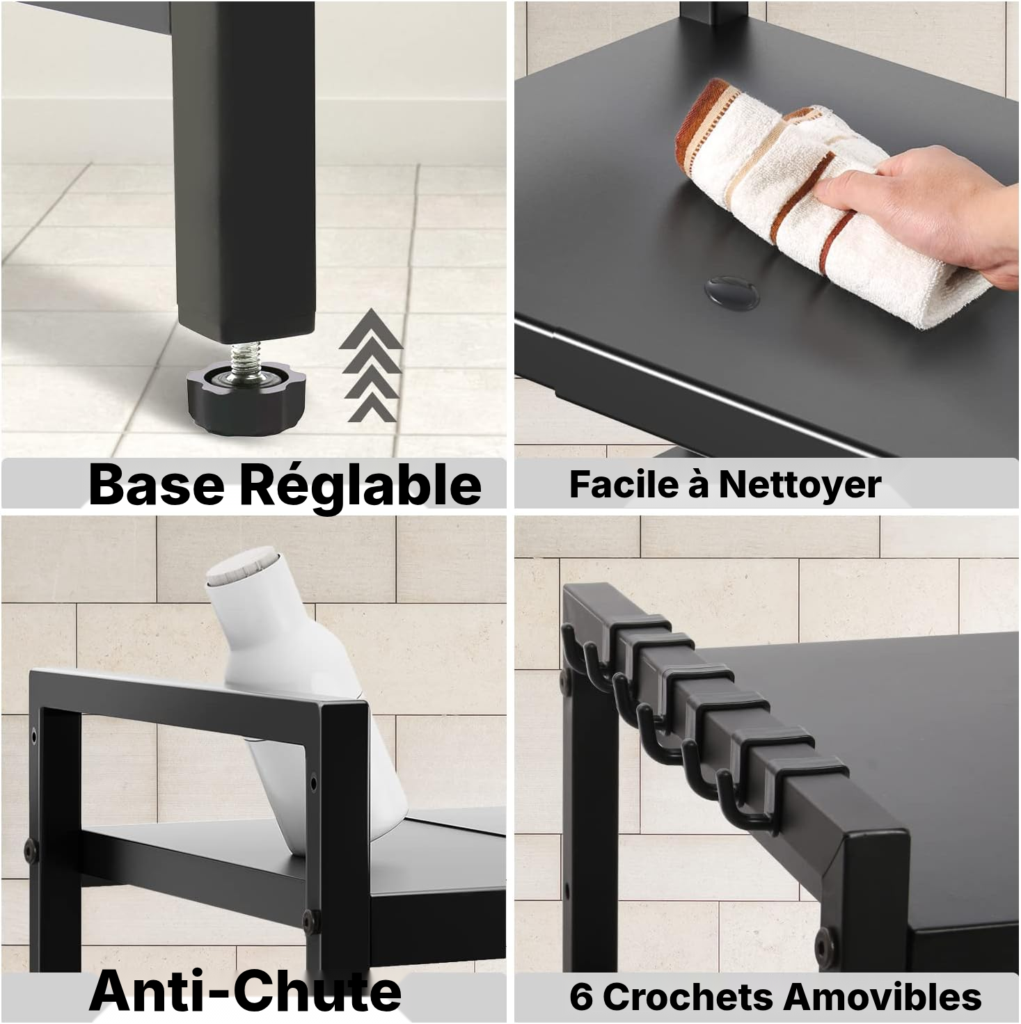 Meuble haut cuisine micro-ondes Noir extensible — 3