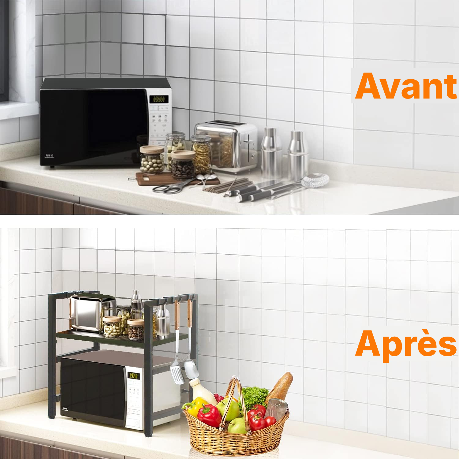 Meuble haut cuisine micro-ondes Noir extensible — 4