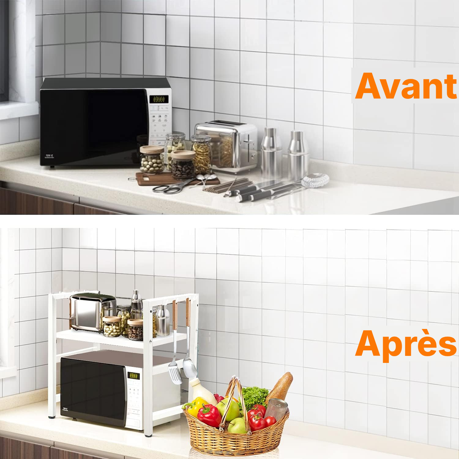 Meuble de cuisine pour micro-ondes extensible blanc — 4