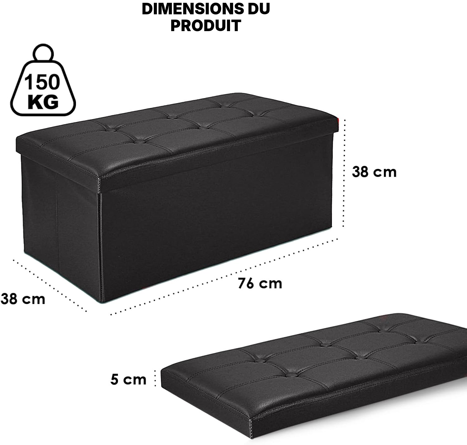 Banc coffre noir — rangement et assise — 2