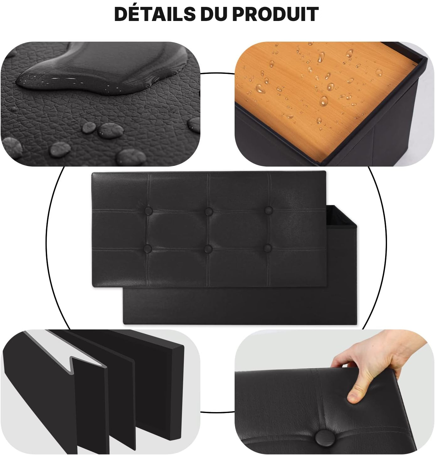 Banc coffre noir — rangement et assise — 6