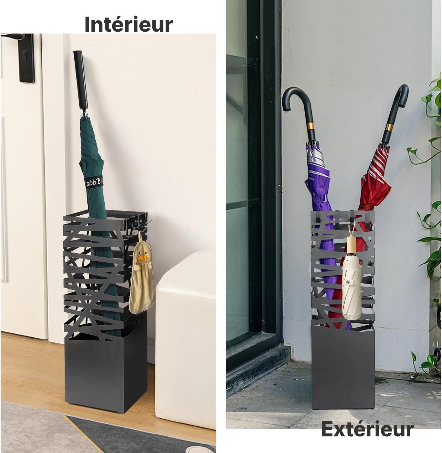 Porte parapluies 49 × 15,5 × 15,5 cm, crochets + bac — 6