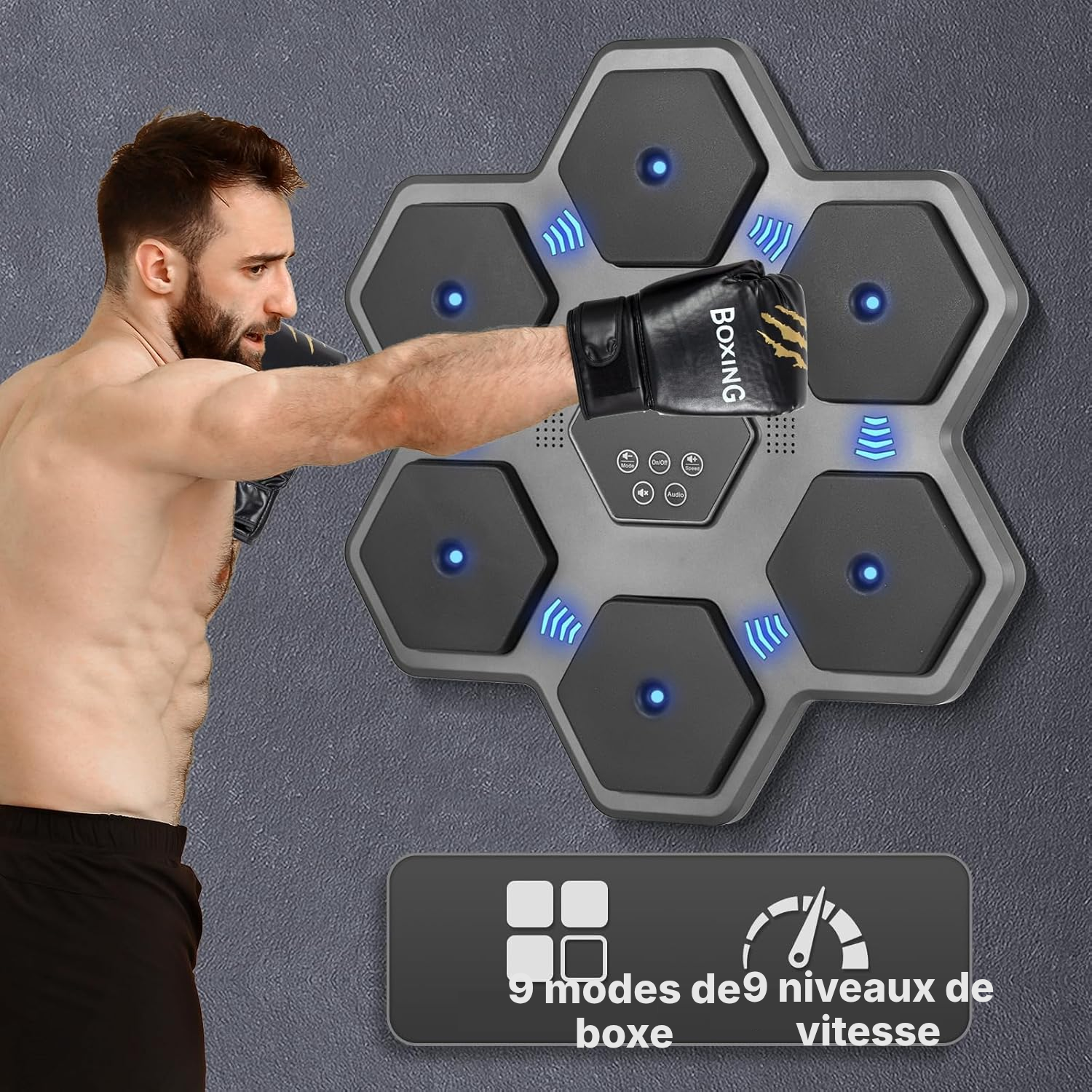 Machine de boxe musicale Hexa murale 45 cm avec gants — 7