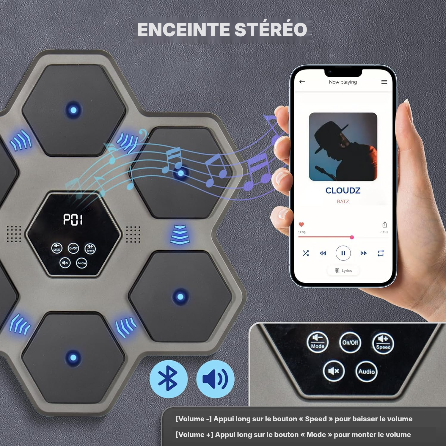 Machine de boxe musicale Hexa murale 45 cm avec gants — 2