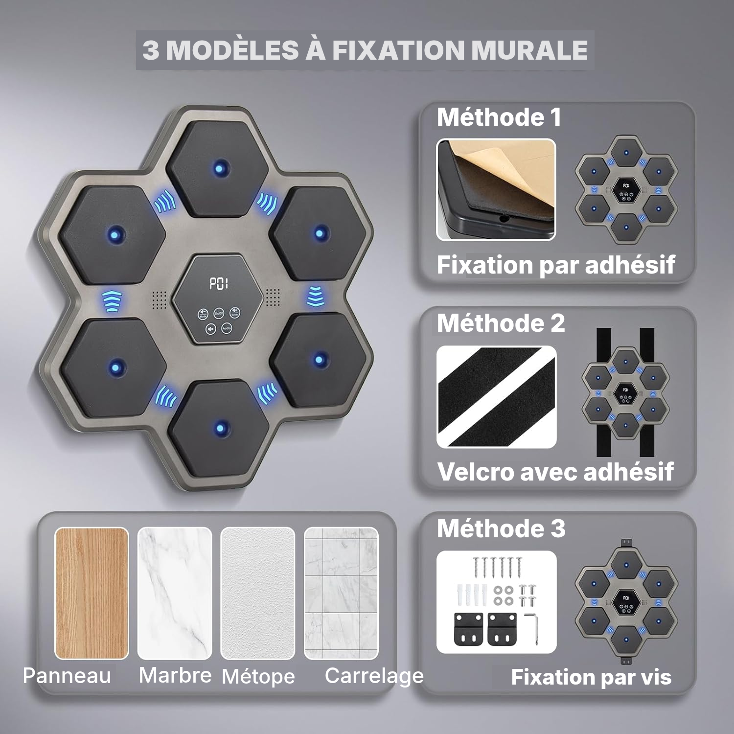 Machine de boxe musicale Hexa murale 45 cm avec gants — 4