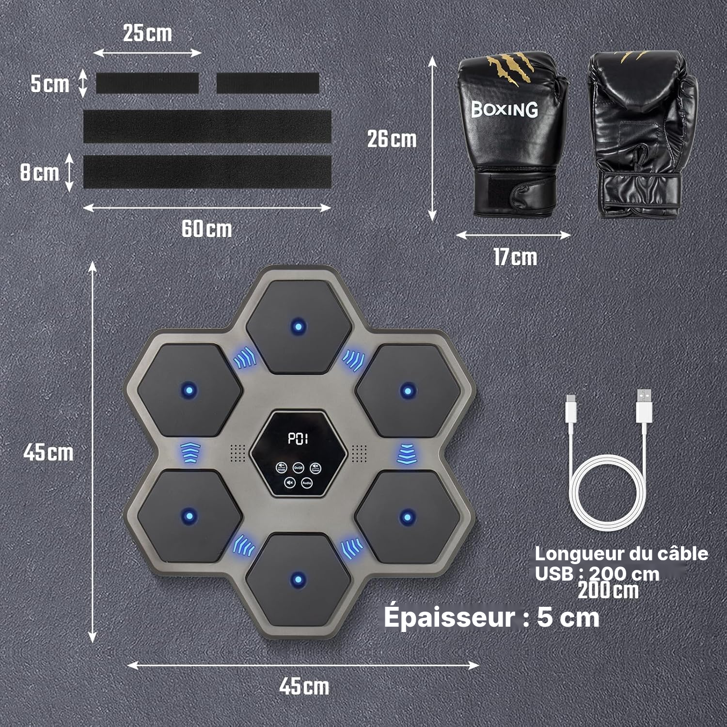 Machine de boxe musicale Hexa murale 45 cm avec gants — 5