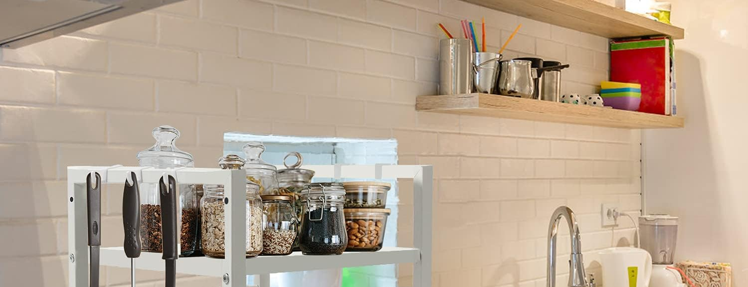 Meuble de cuisine pour micro-ondes extensible blanc