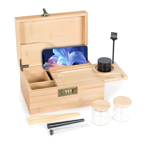 Boîte de rangement bambou à serrure et accessoires