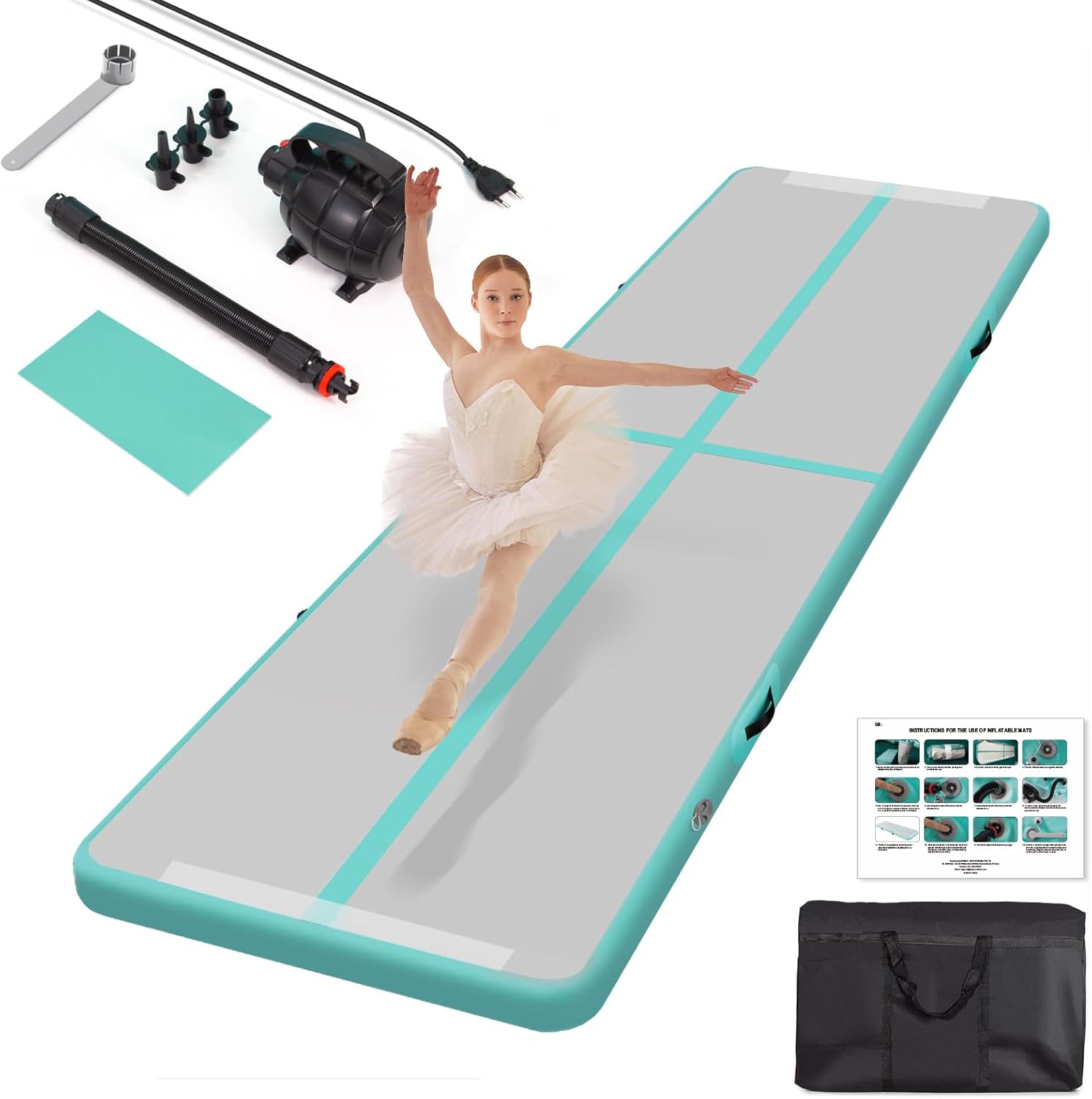 Tapis de gym gonflable 400 × 100 × 10 cm vert