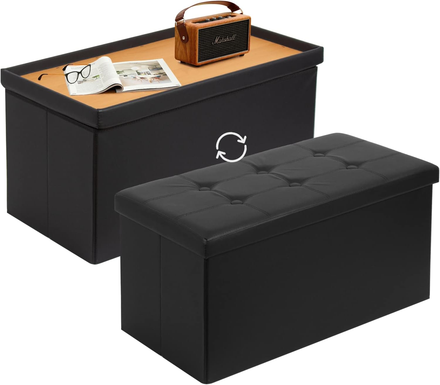 Banc coffre pliable 80 L, 76 × 38 × 38 cm, noir