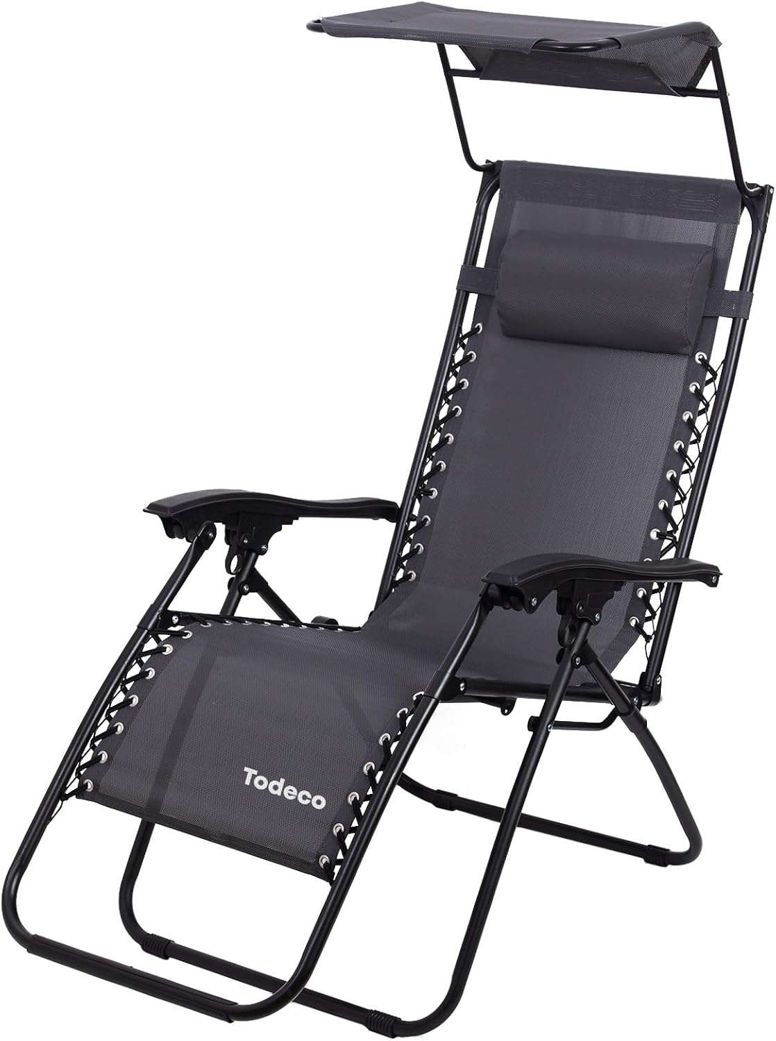 Bain de soleil pliable gris 165 cm avec pare-soleil