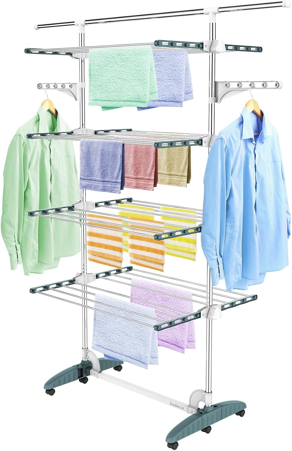 Étendoir à linge 4 niveaux, ailes, turquoise/blanc