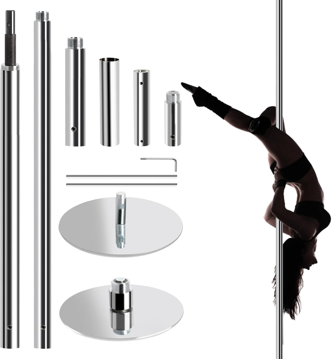 Barre de pole dance à pression 222,5-280 cm, 200 kg