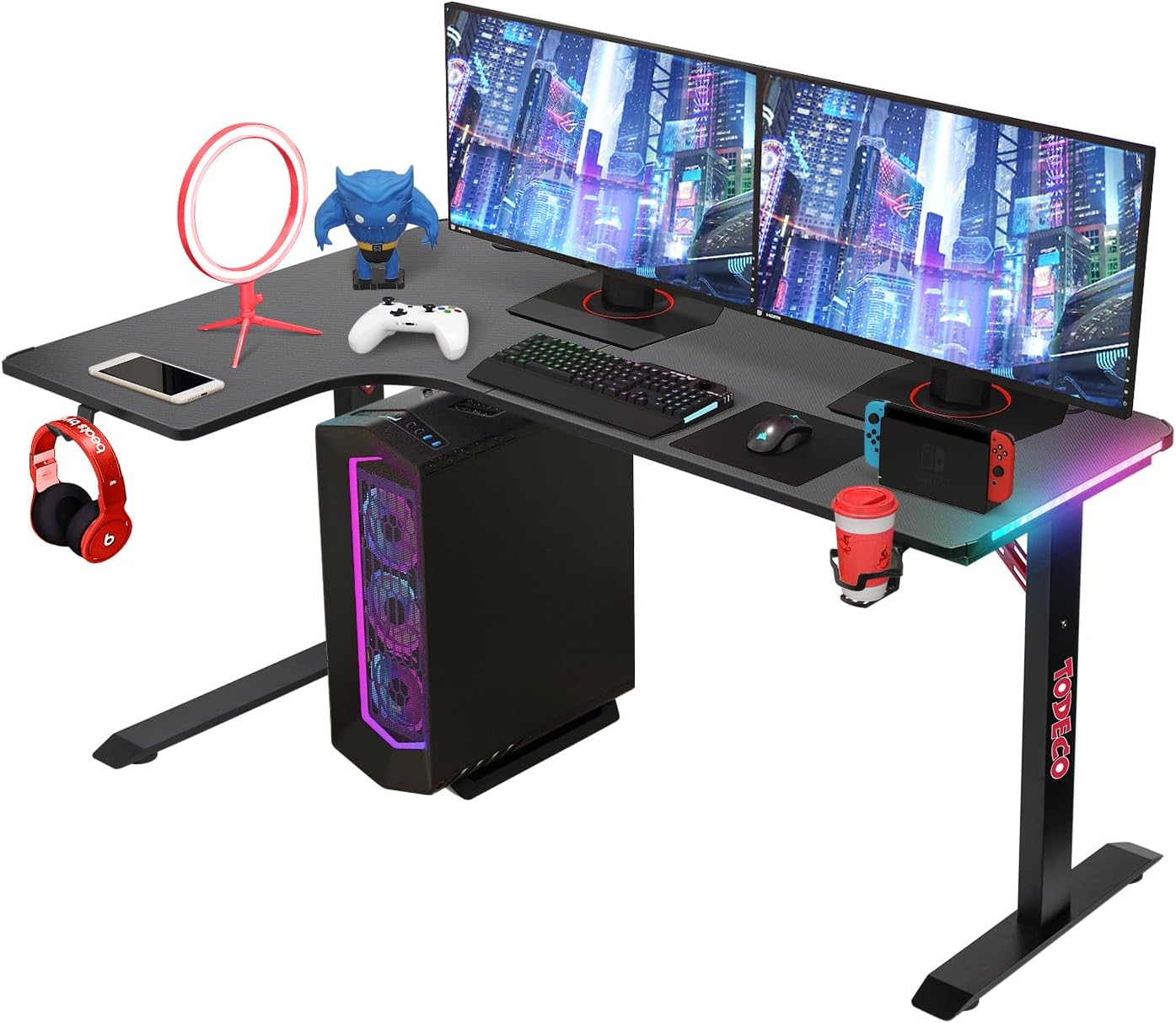Bureau pour gamer 140 cm d'angle LED RGB