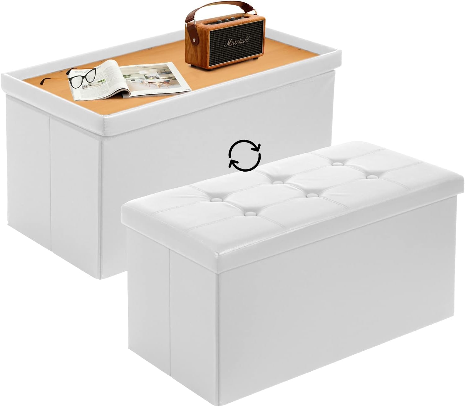 Banc coffre de rangement 80 L blanc pliable