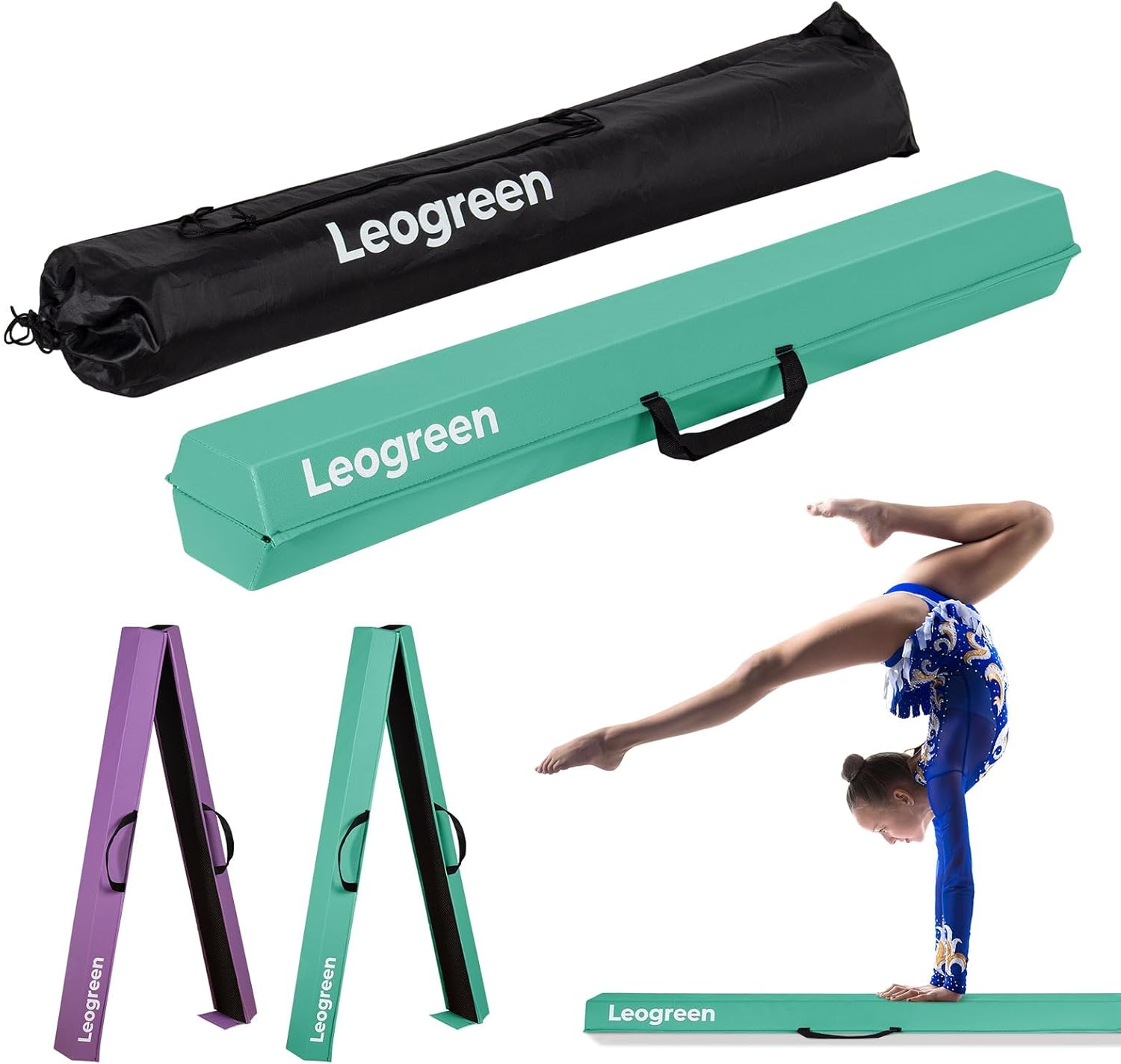 Poutre gymnase pliable 240 cm verte au sol
