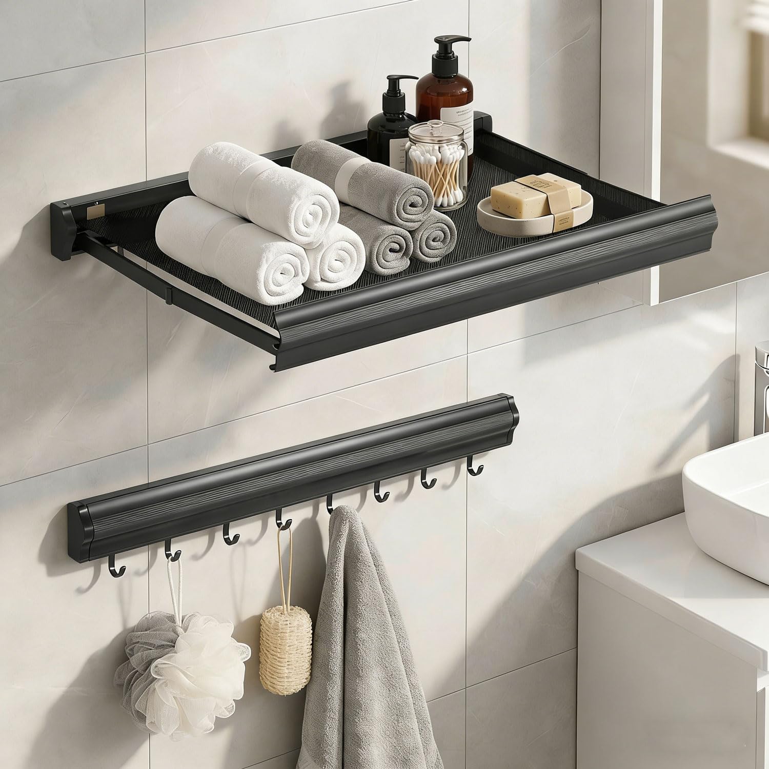 Meuble salle de bains pliable gris foncé 60 × 38,5 cm