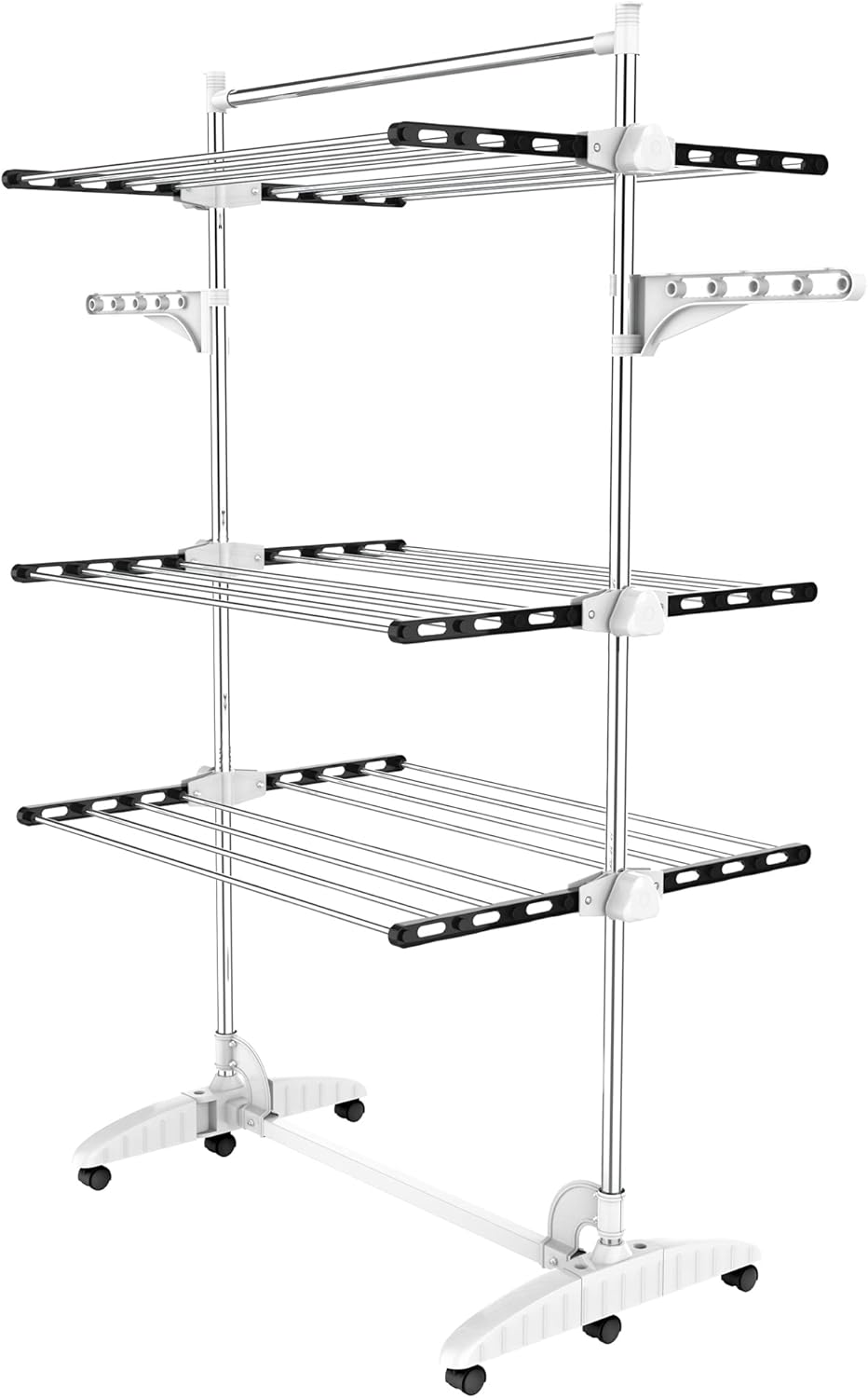 Étendoir pliable noir 3 étagères avec barre