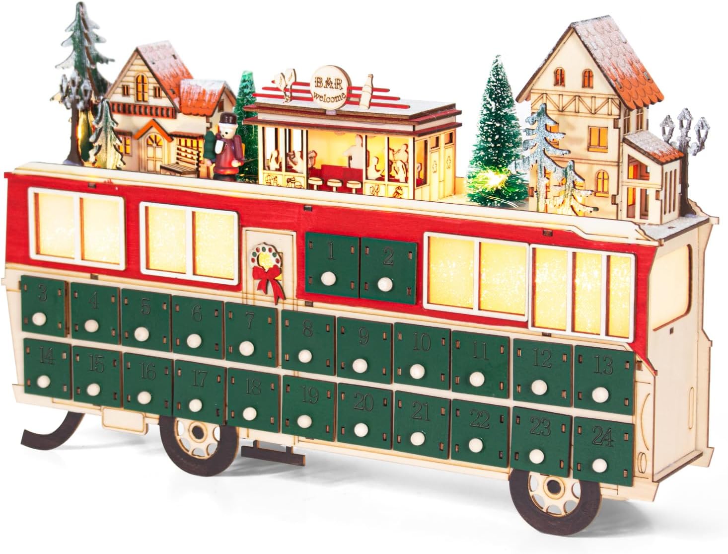 Calendrier de l’Avent bois lumineux – 24 tiroirs