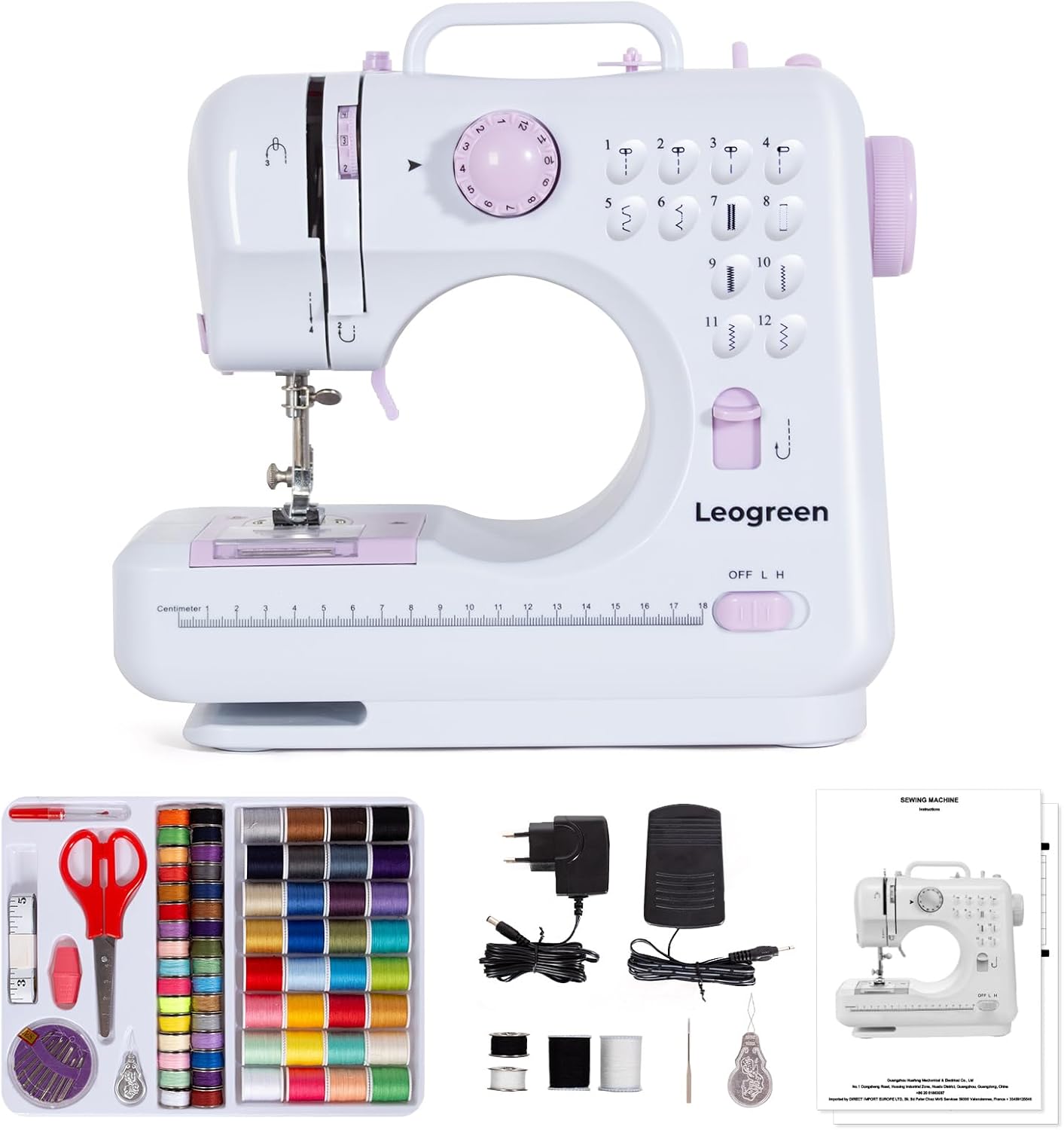 Machine à coudre débutant violette, 12 points et kit