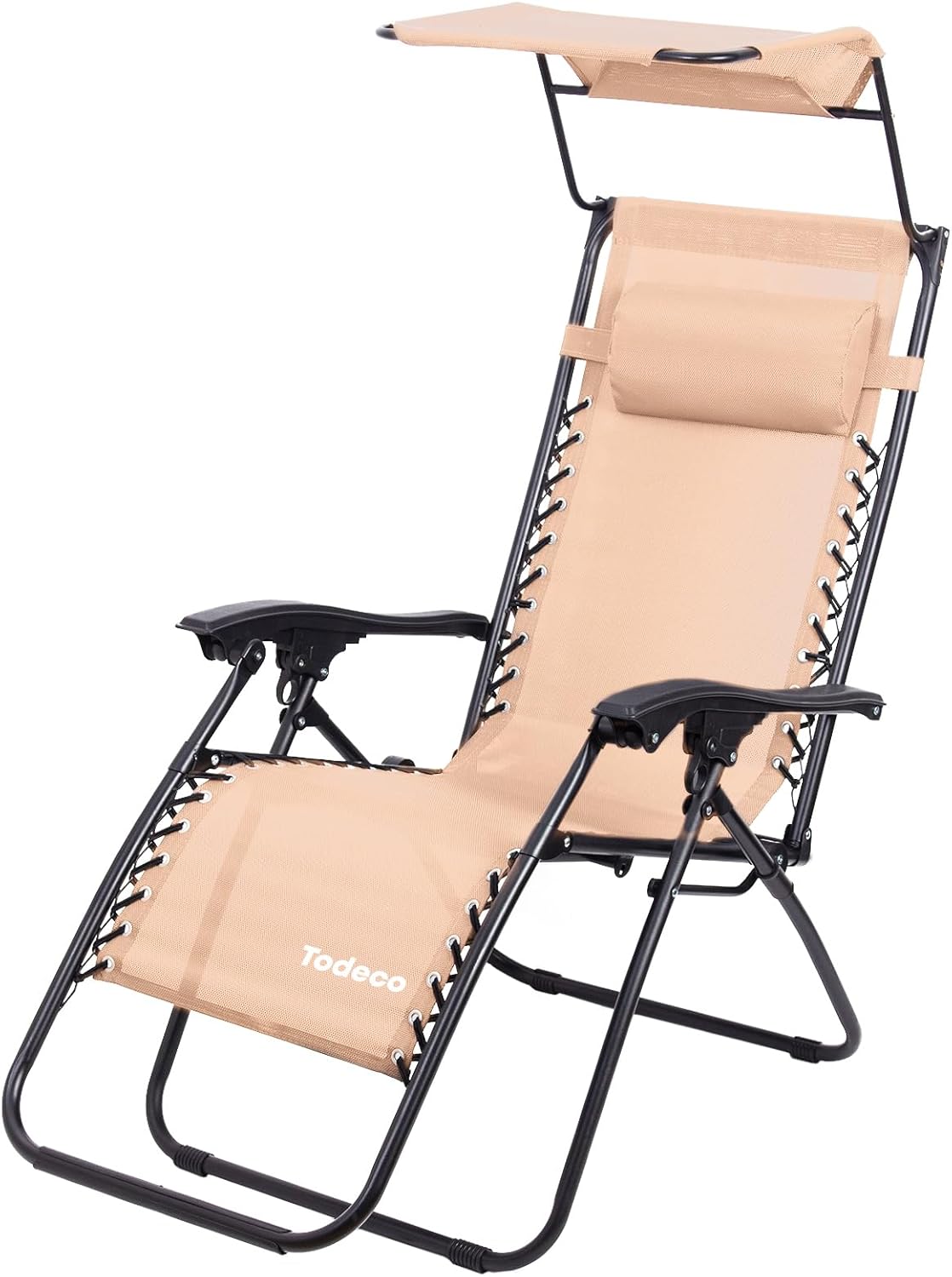 Jardin transat pliable kaki 110 cm avec pare-soleil