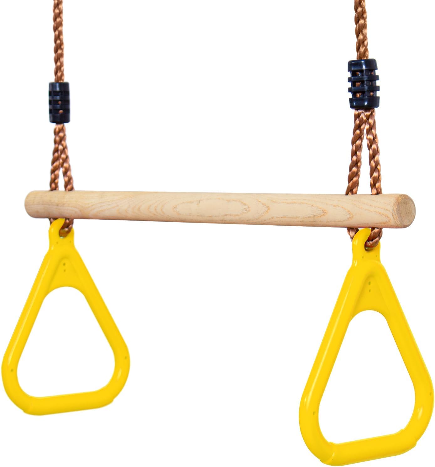 Anneaux gymnastique jaune 59 cm avec trapèze bois