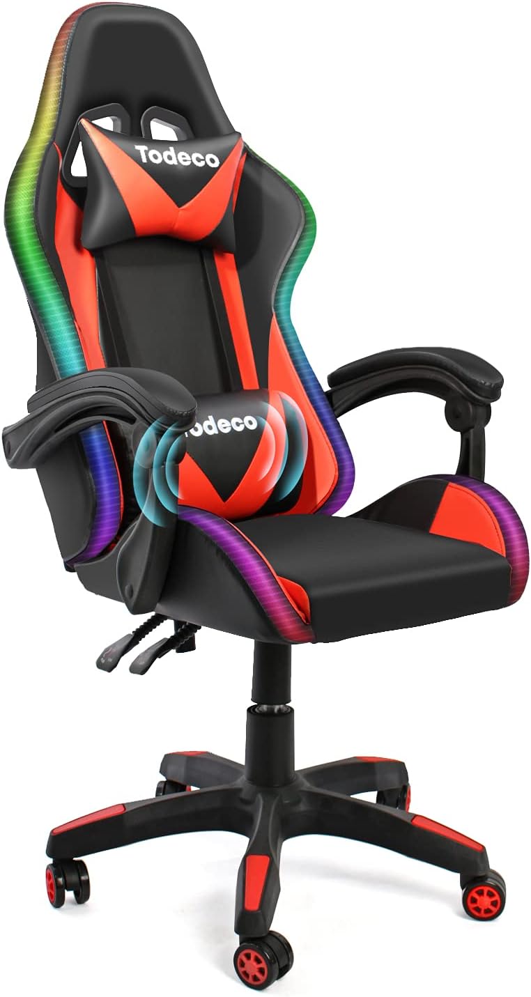 Chaise gaming rouge – massage lombaire et LED RVB