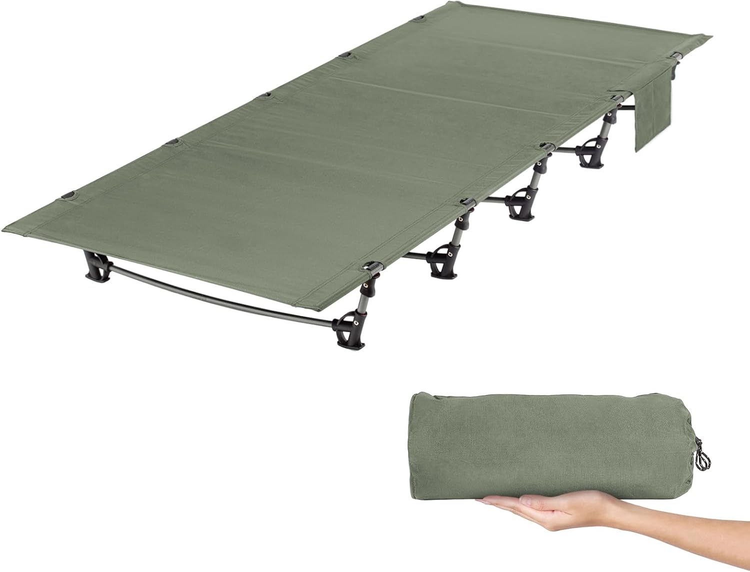Lit de camp pliant vert olive — Oxford 600D
