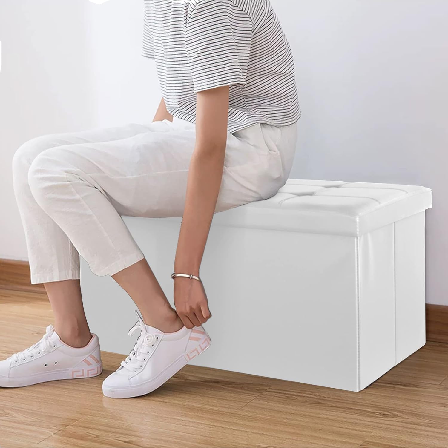 Banc coffre blanc 80 L – rangement discret — 7
