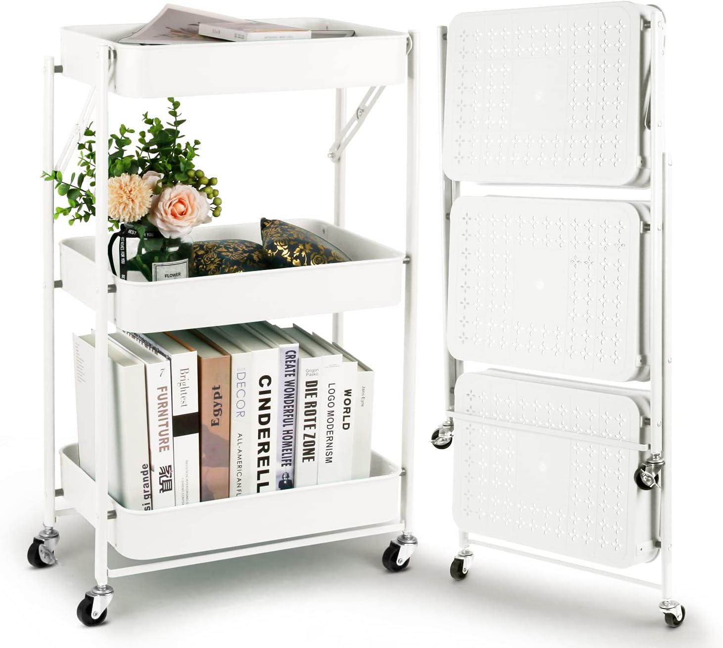 Cuisine desserte pliable 3 niveaux blanche 78×46×29 cm