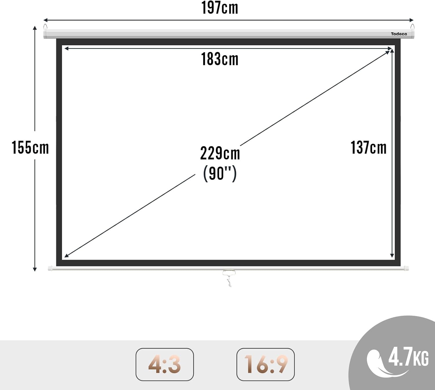 Écran de projection déroulant 203 cm, image nette — 6