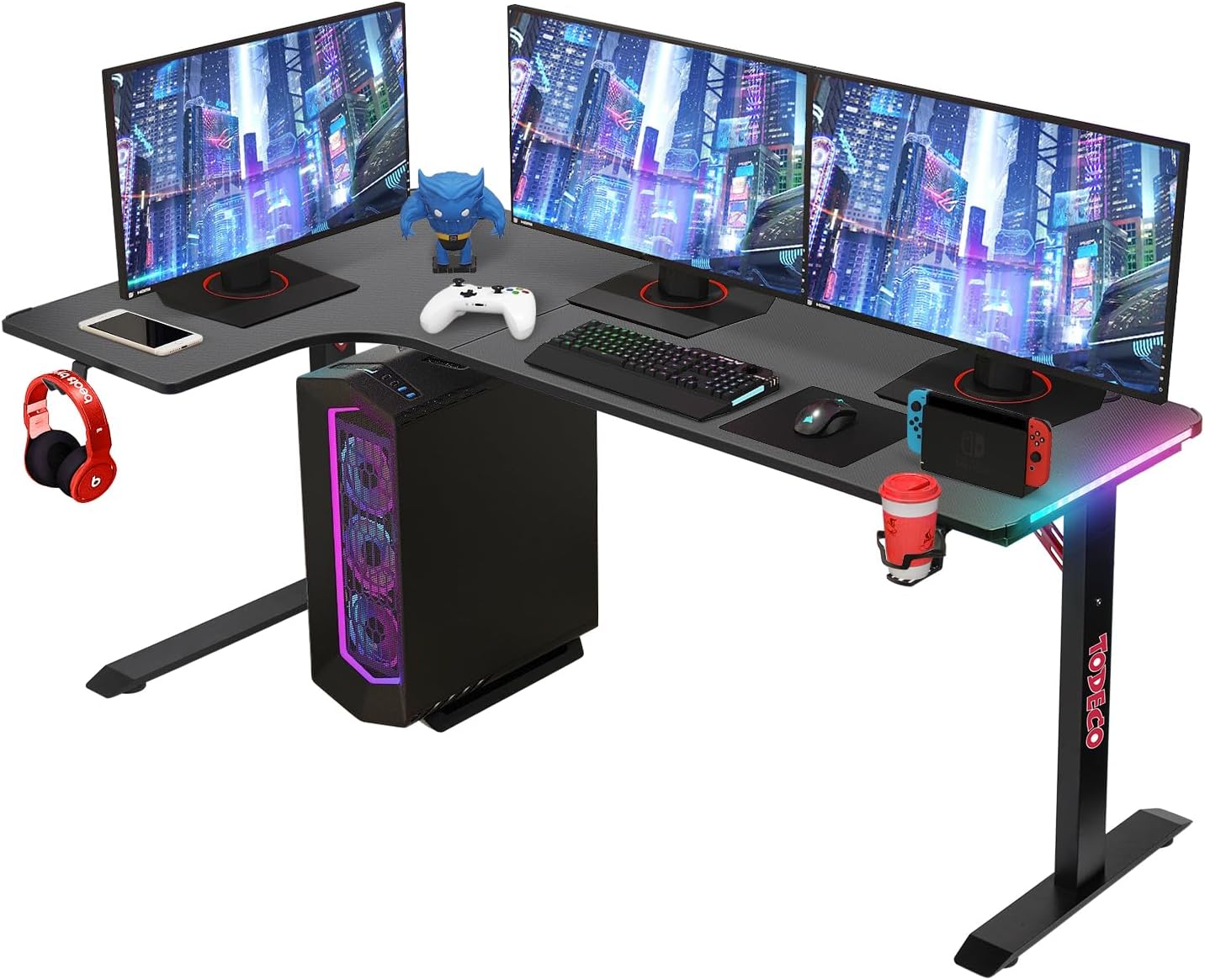 Bureau gaming en L 160 cm LED RGB
